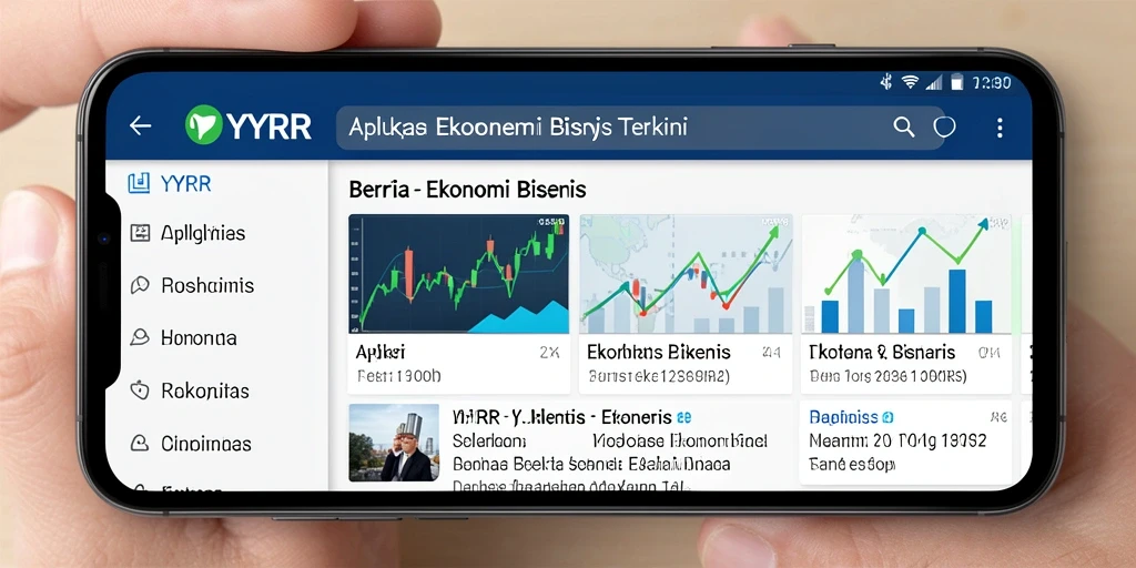Screenshot antarmuka aplikasi YYRR yang menampilkan berita ekonomi dan bisnis.